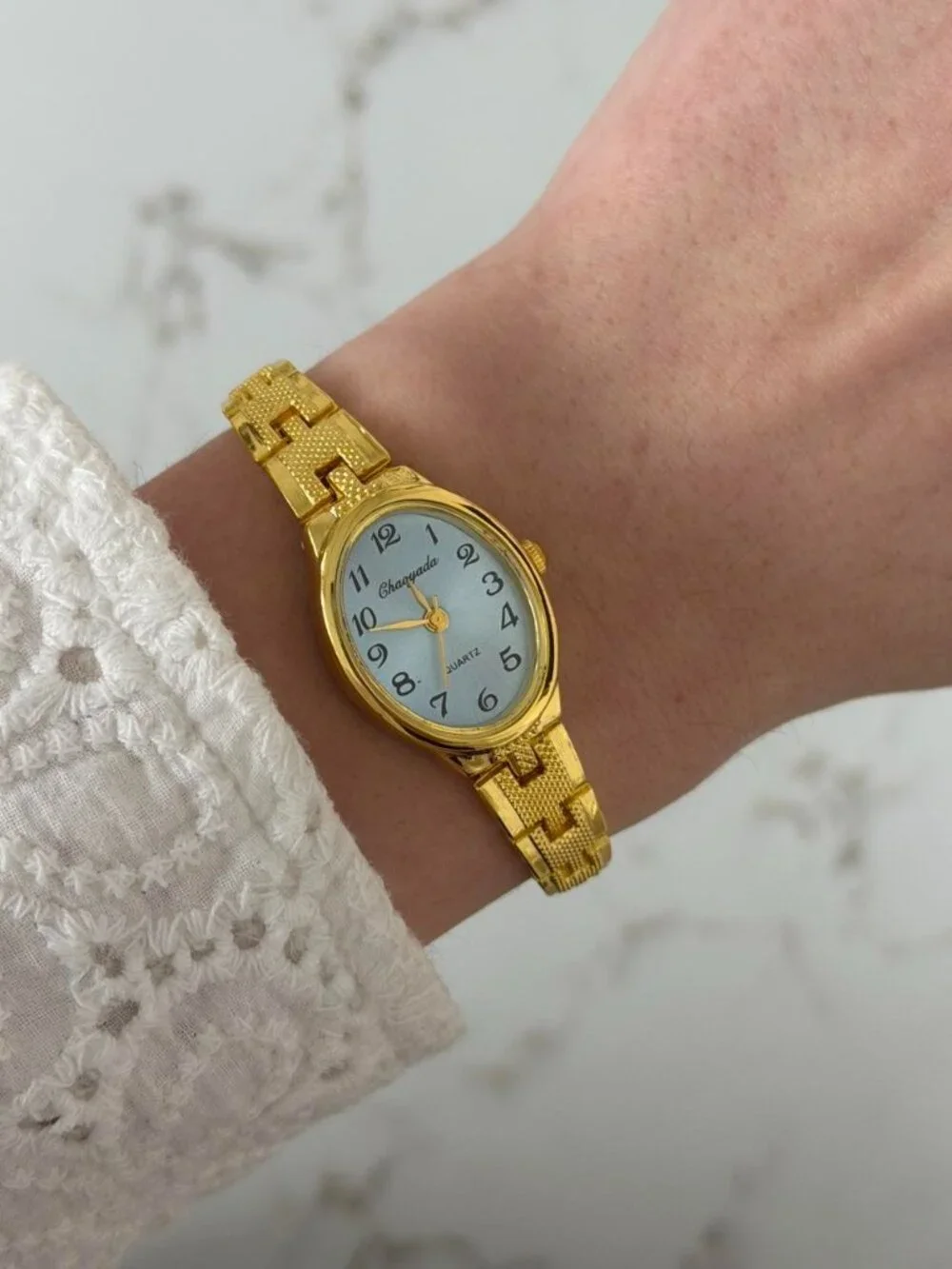 Sku0508 Retro Gold Blue dial Women Oval Watch Bracelet Stainless steel+gift bag
